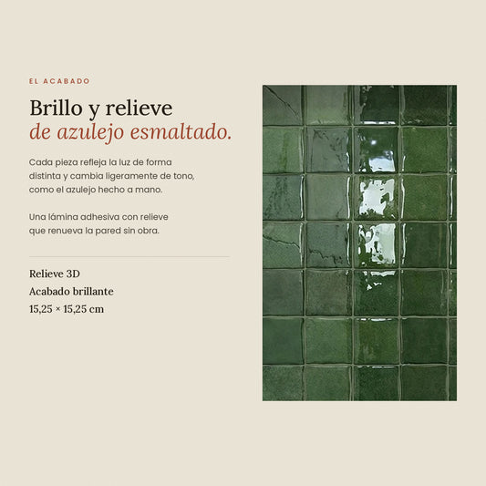 Azulejo Adhesivo Efecto Zellige Verde | Relieve 3D