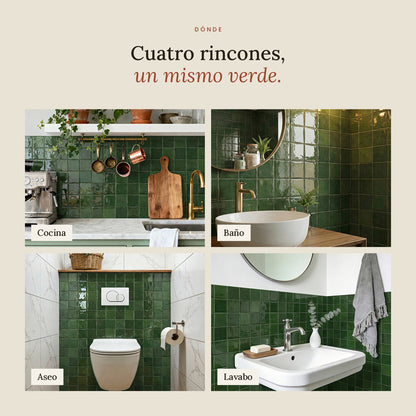 Azulejo Adhesivo Efecto Zellige Verde | Relieve 3D