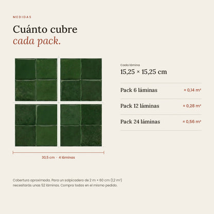 Azulejo Adhesivo Efecto Zellige Verde | Relieve 3D