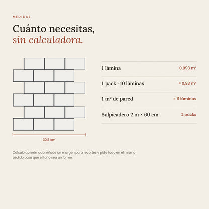 Medidas y cobertura del azulejo adhesivo estilo metro por lámina y por pack