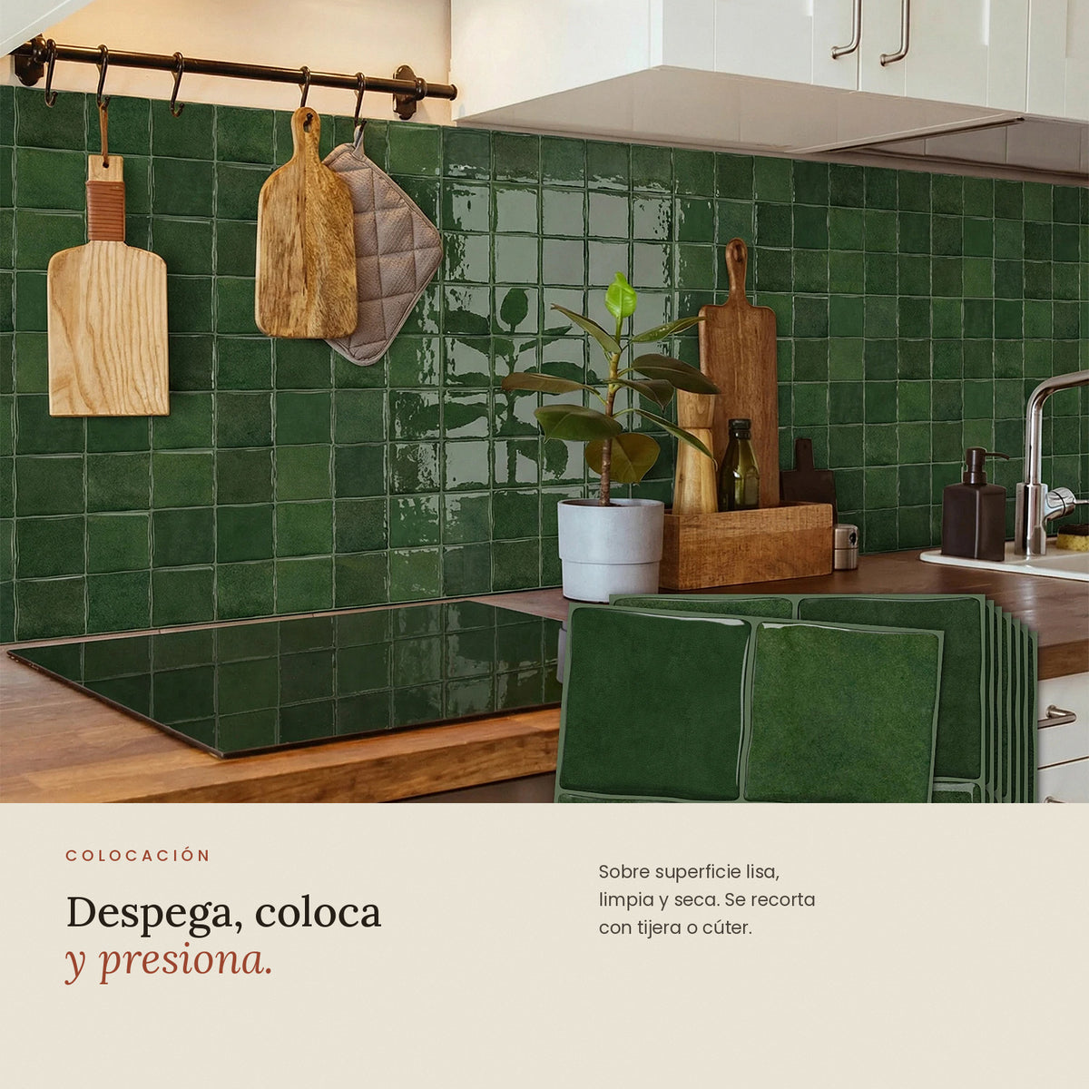 Azulejo Adhesivo Efecto Zellige Verde | Relieve 3D
