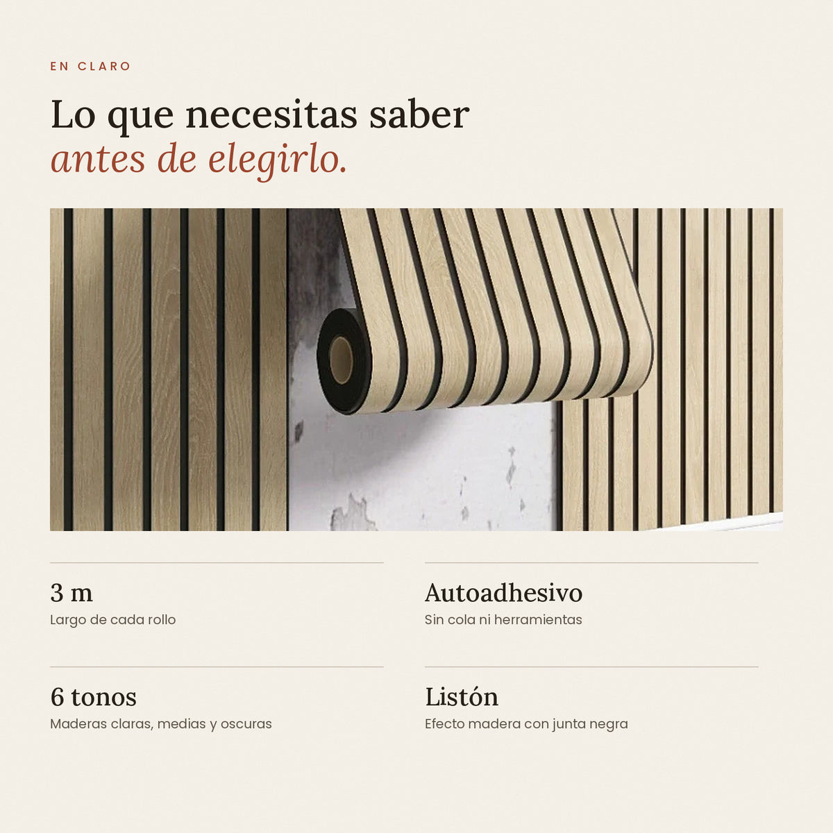 Papel Adhesivo Efecto Listones de Madera | 6 Tonos