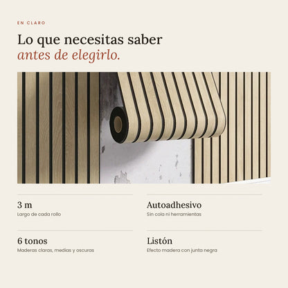 Papel Adhesivo Efecto Listones de Madera | 6 Tonos