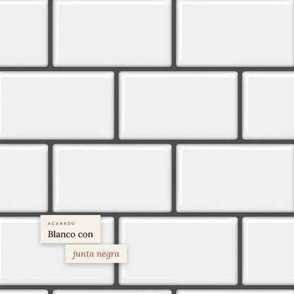 Azulejo adhesivo estilo metro, acabado blanco con junta negra