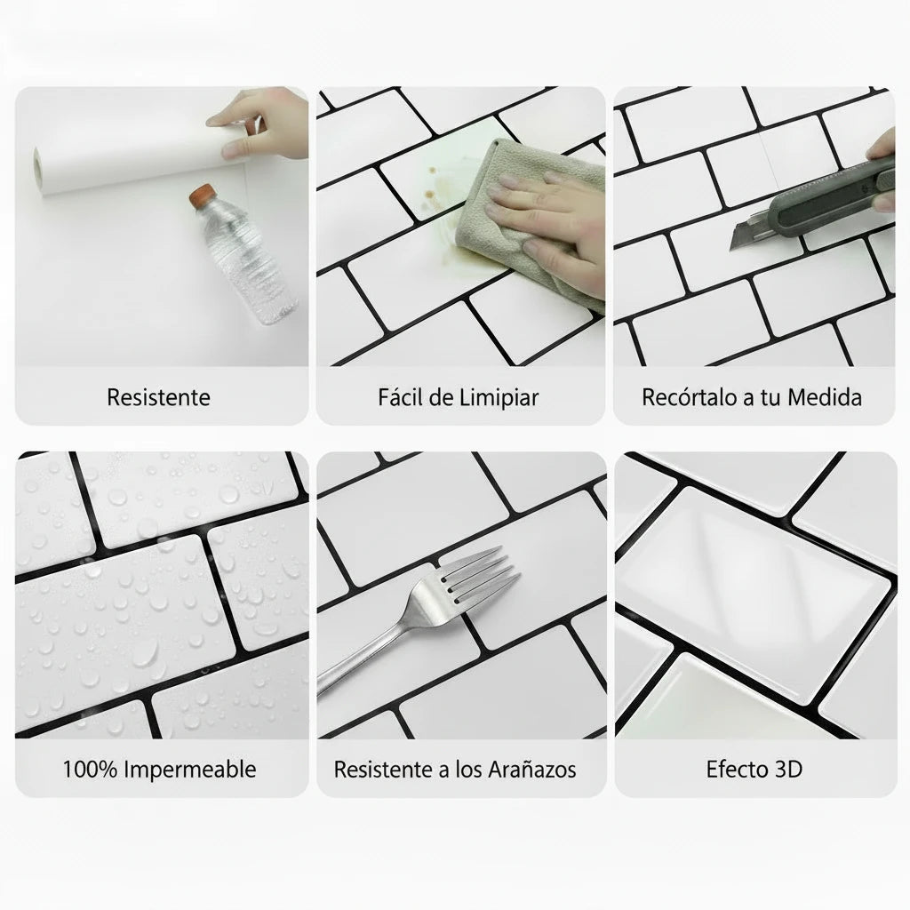 Panel de pared adhesivo 3D Estilo Metro Impermeable | Revestimiento Decorativo para cocina y baño