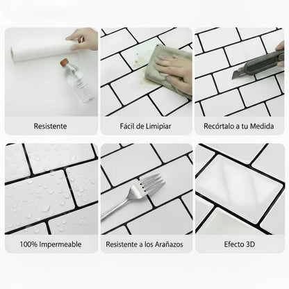 Panel de pared adhesivo 3D Estilo Metro Impermeable | Revestimiento Decorativo para cocina y baño